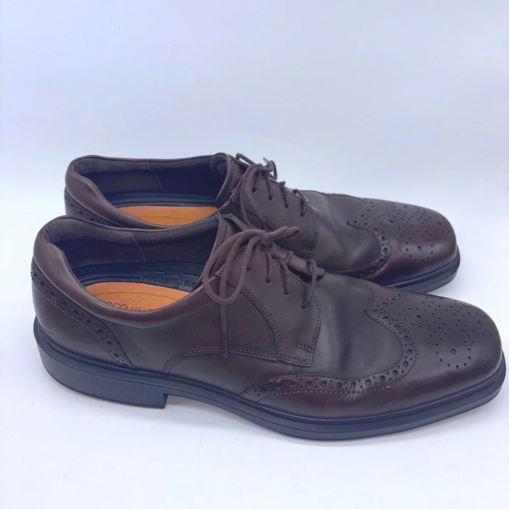 ECCO Lisbon Men's US 16-16.5/50Dark Brown Leather Brogue Wingtip Oxford Shoes